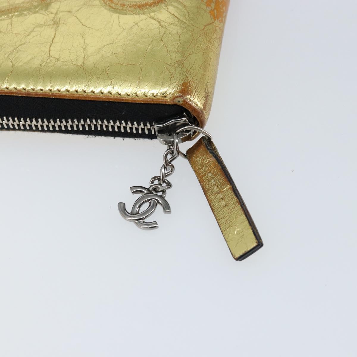 CHANEL Long Wallet Leather Gold Silver CC Auth 149215