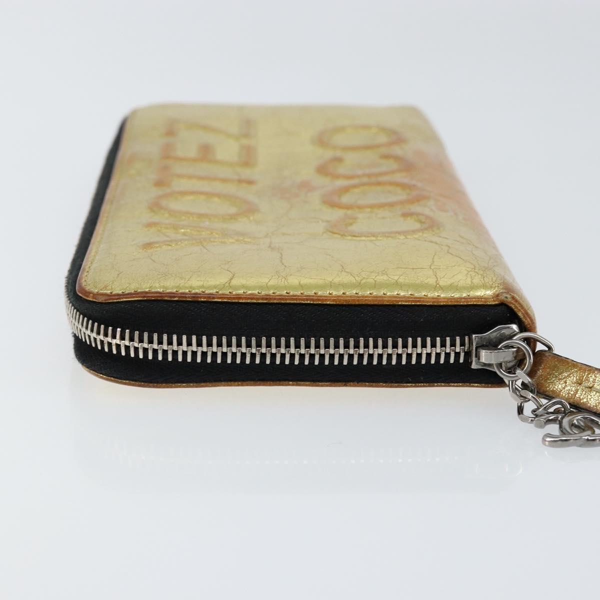 CHANEL Long Wallet Leather Gold Silver CC Auth 149215