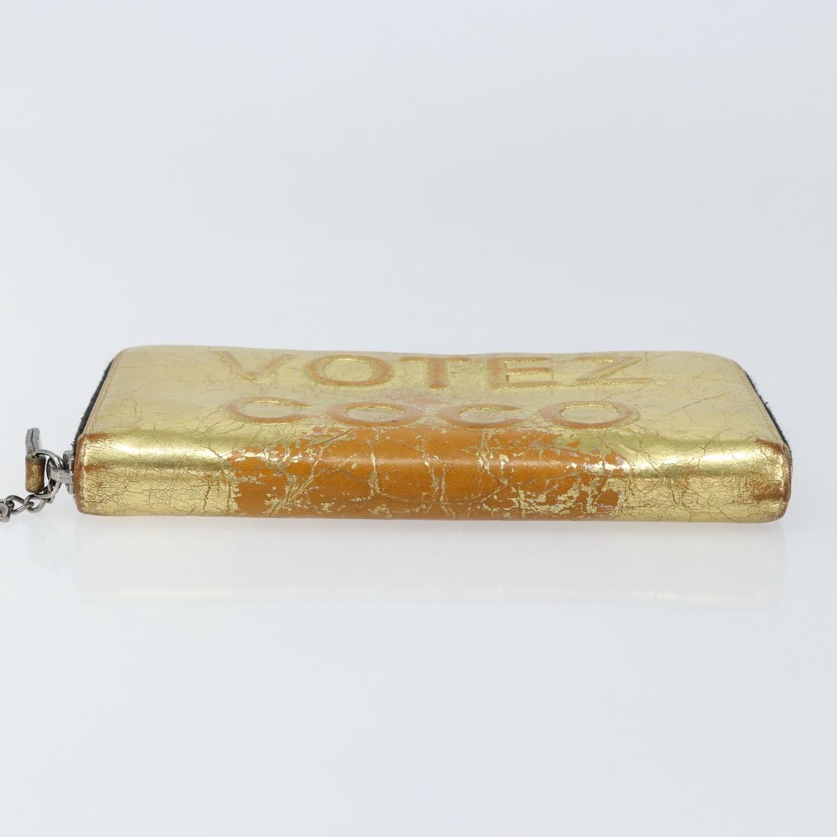 CHANEL Long Wallet Leather Gold Silver CC Auth 149215