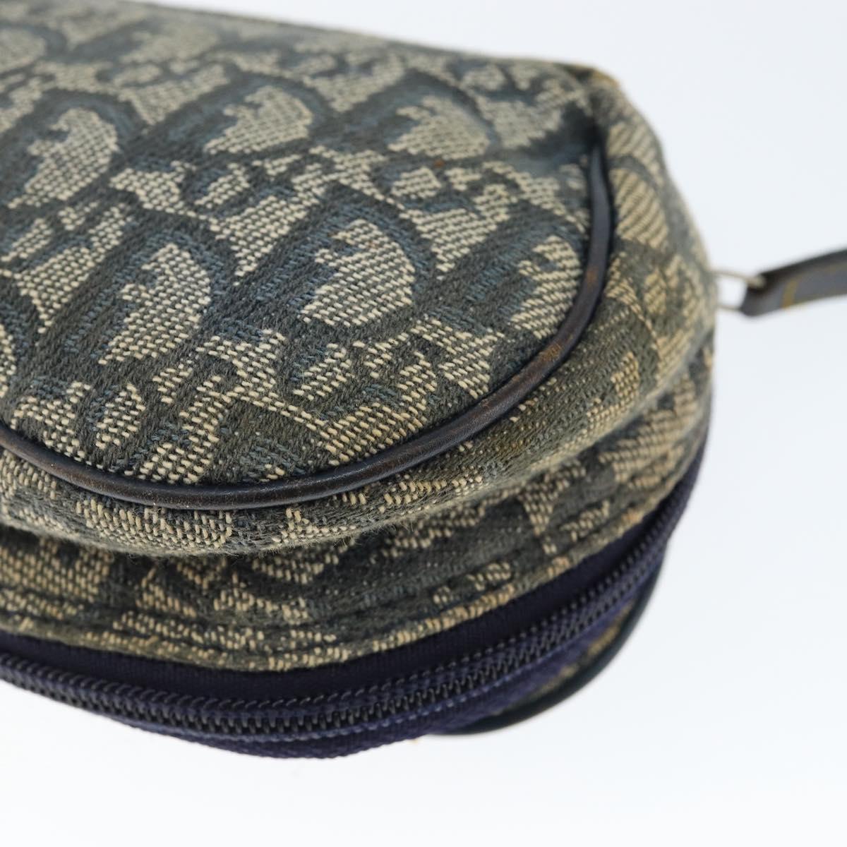 Christian Dior Trotter Canvas Saddle Pouch Navy Gold Auth 149216