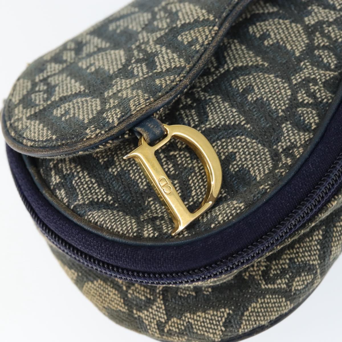 Christian Dior Trotter Canvas Saddle Pouch Navy Gold Auth 149216