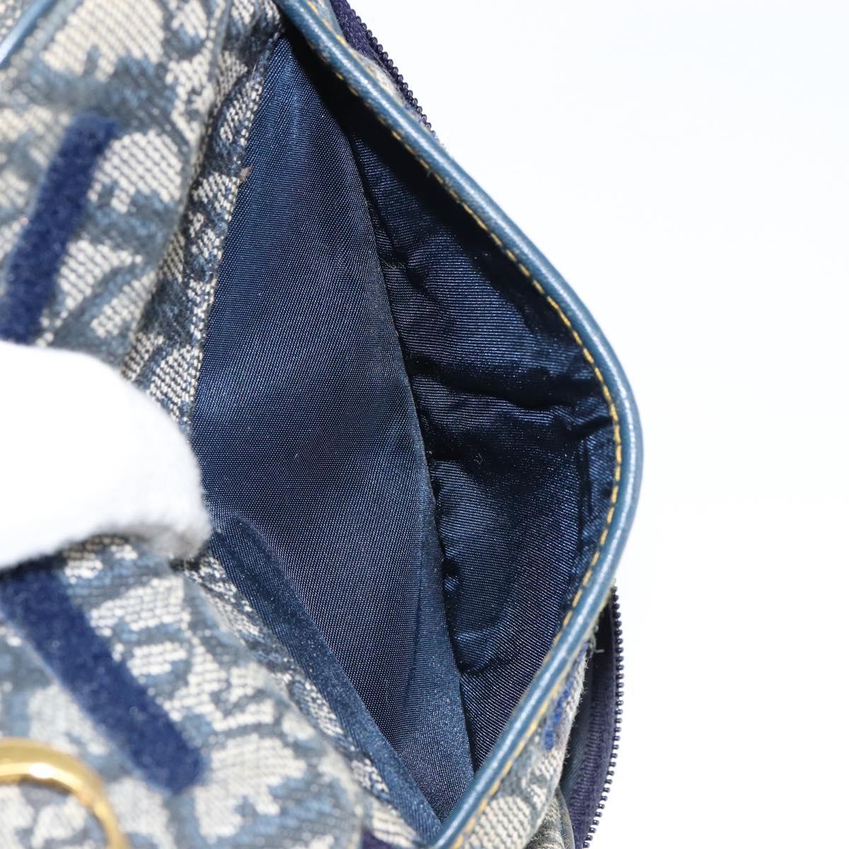 Christian Dior Trotter Canvas Saddle Pouch Navy Gold Auth 149216