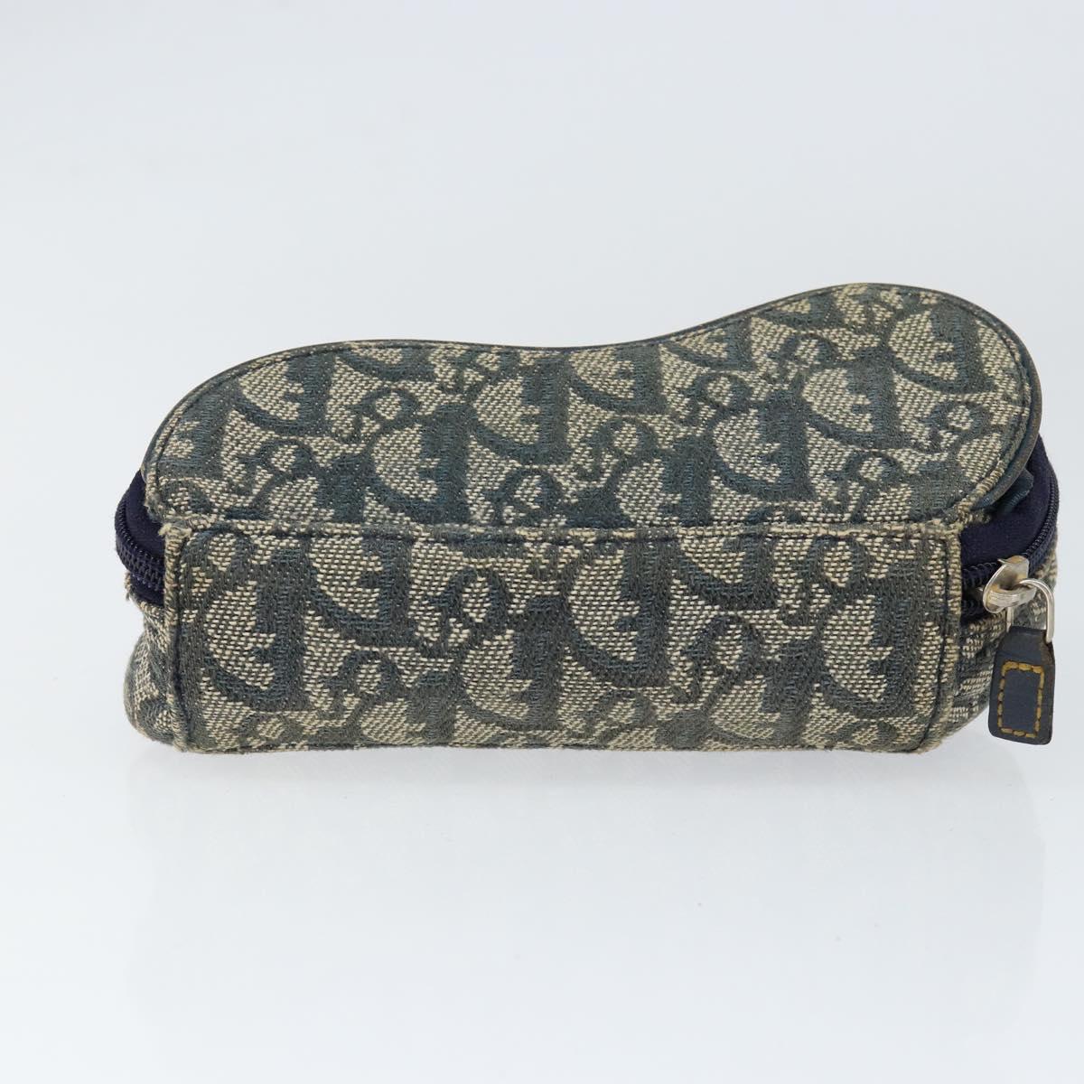 Christian Dior Trotter Canvas Saddle Pouch Navy Gold Auth 149216