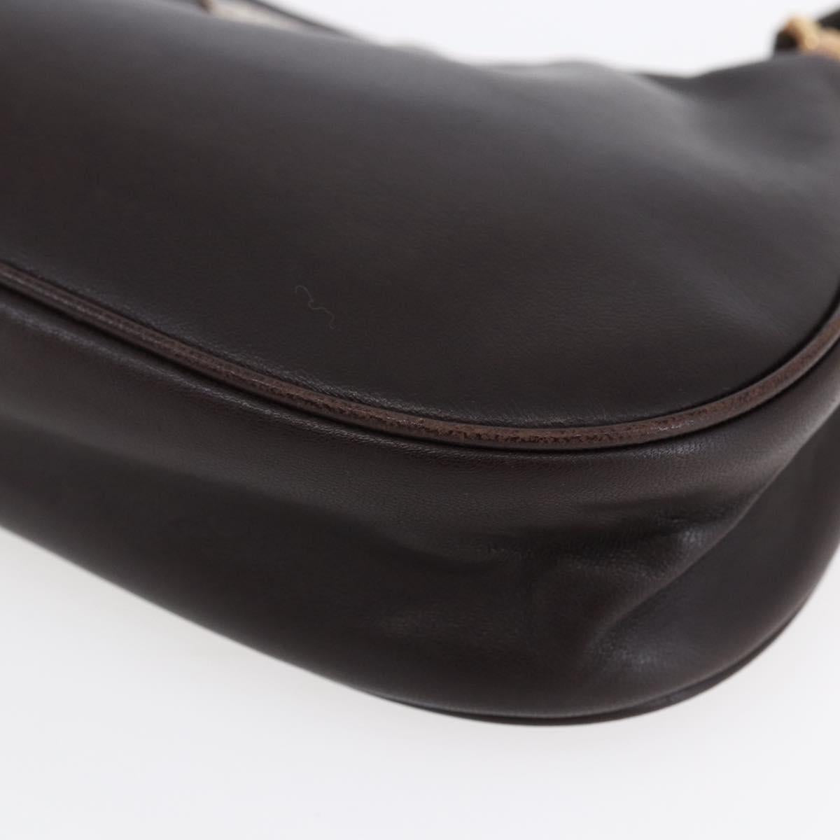 PRADA Accessory Pouch Leather Dark Brown Gold Auth 149220V