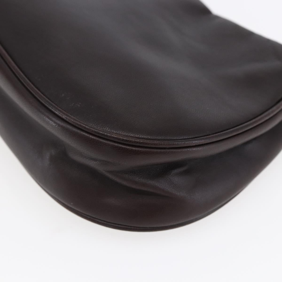 PRADA Accessory Pouch Leather Dark Brown Gold Auth 149220V