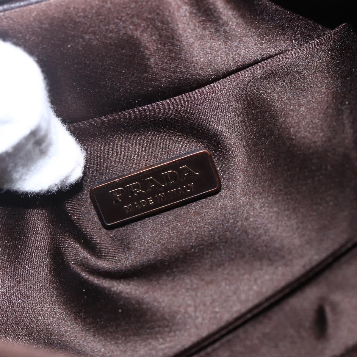 PRADA Accessory Pouch Leather Dark Brown Gold Auth 149220V