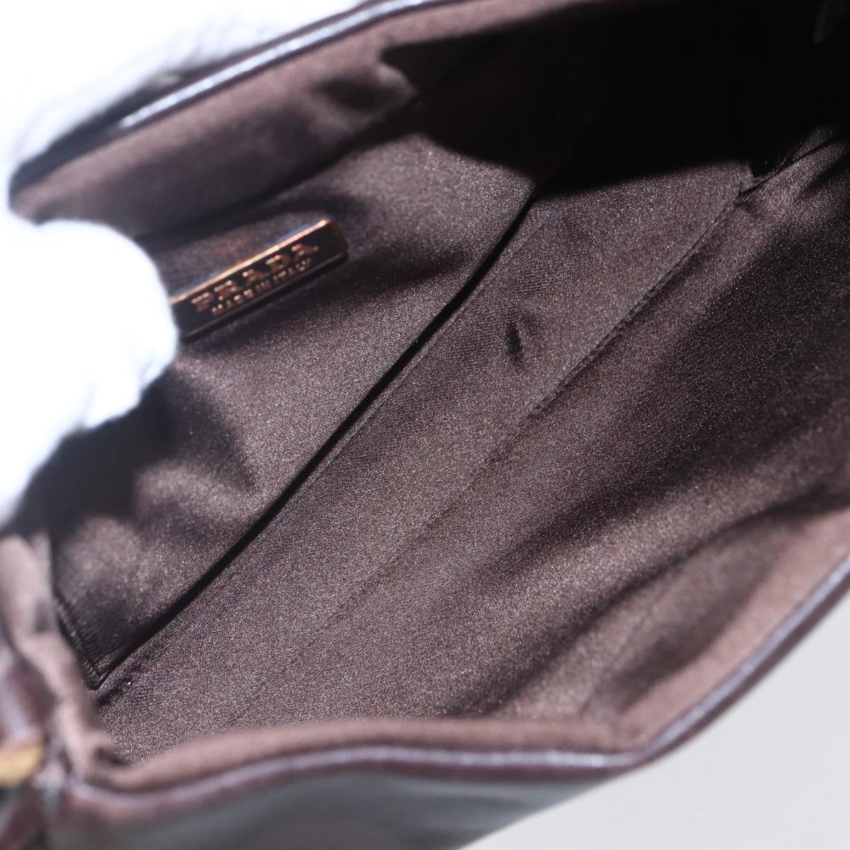 PRADA Accessory Pouch Leather Dark Brown Gold Auth 149220V