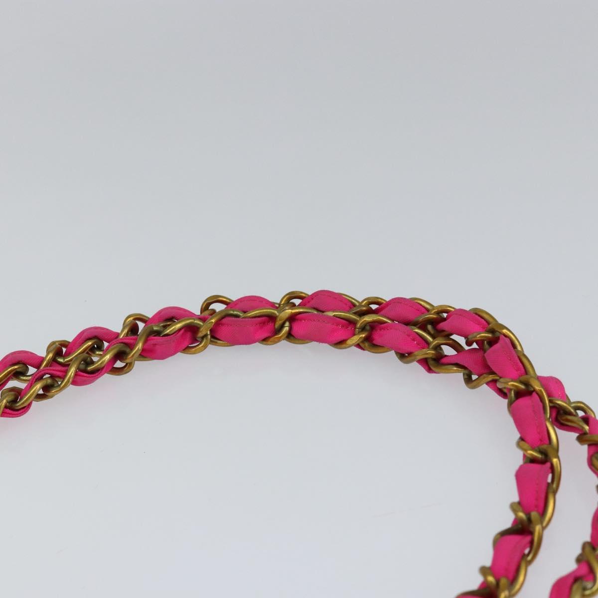 CHANEL Matelasse Chain Shoulder Bag Nylon Pink Gold CC Auth 149222
