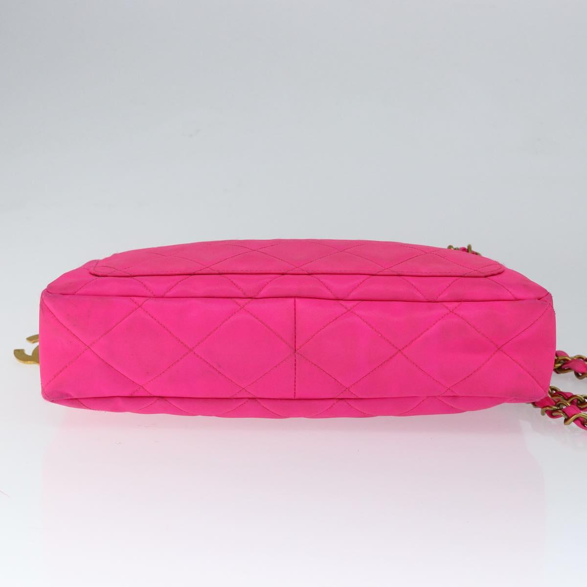 CHANEL Matelasse Chain Shoulder Bag Nylon Pink Gold CC Auth 149222