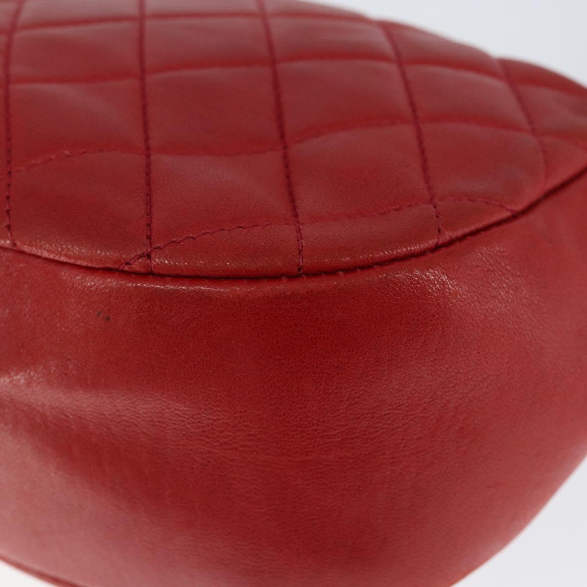 CHANEL Matelasse Chain Shoulder Bag Lamb Skin Red Gold CC Auth 149223