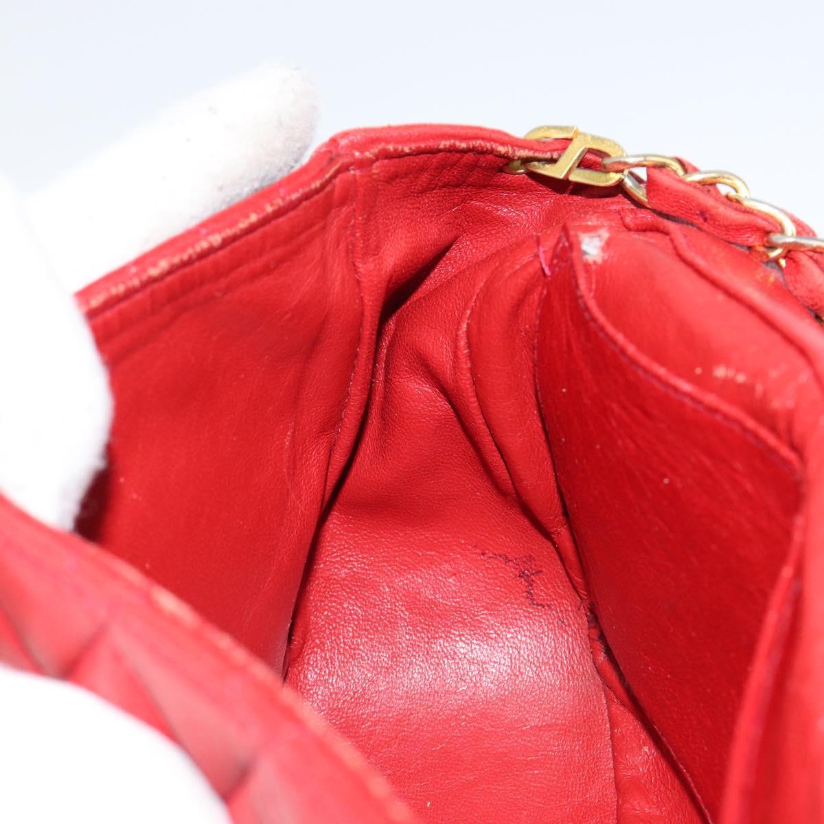 CHANEL Matelasse Chain Shoulder Bag Lamb Skin Red Gold CC Auth 149223