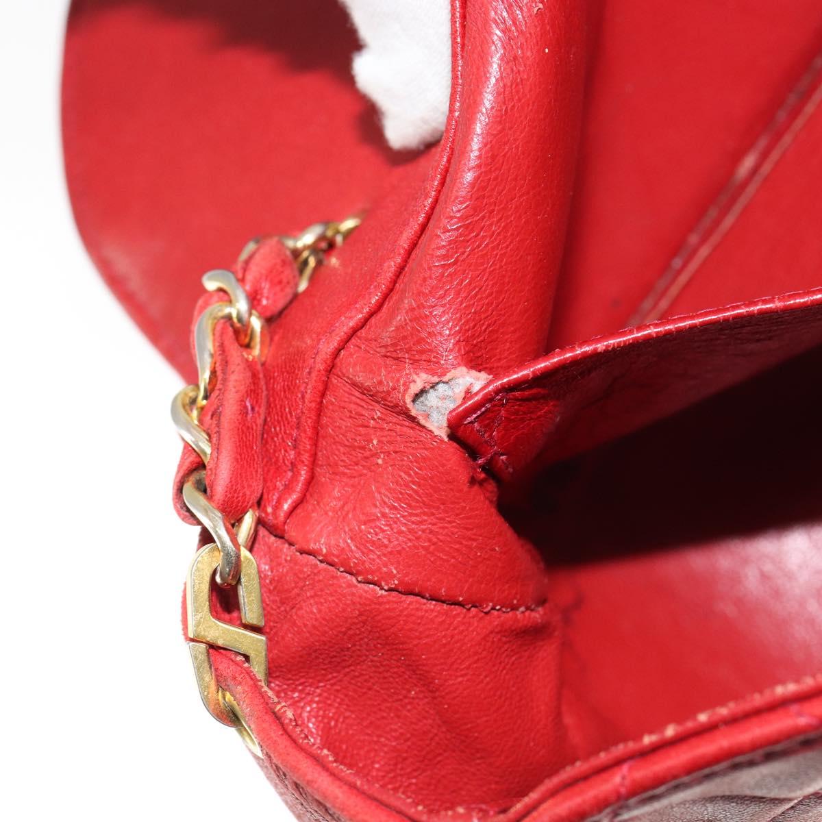 CHANEL Matelasse Chain Shoulder Bag Lamb Skin Red Gold CC Auth 149223