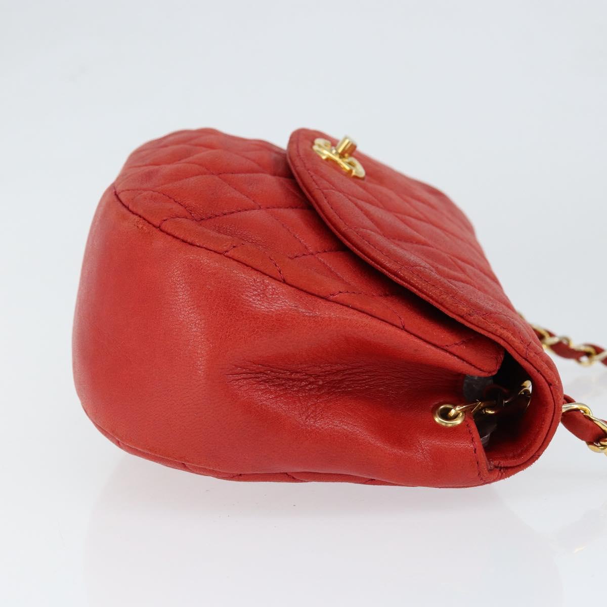 CHANEL Matelasse Chain Shoulder Bag Lamb Skin Red Gold CC Auth 149223