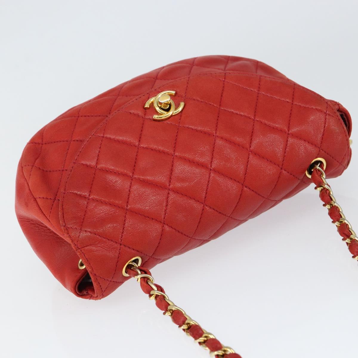 CHANEL Matelasse Chain Shoulder Bag Lamb Skin Red Gold CC Auth 149223