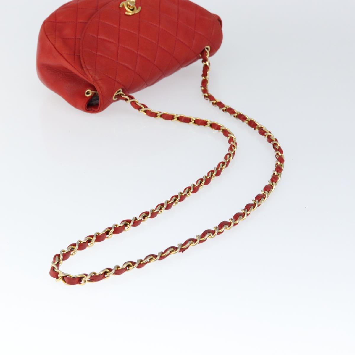 CHANEL Matelasse Chain Shoulder Bag Lamb Skin Red Gold CC Auth 149223