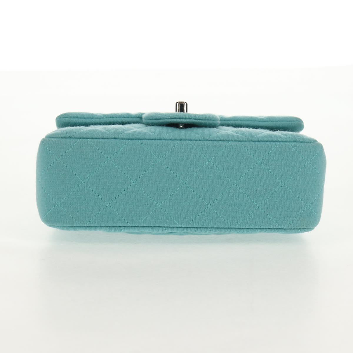 CHANEL Matelasse 20 Chain Bag Cotton Turquoise Blue Silver CC Auth 149236SAM