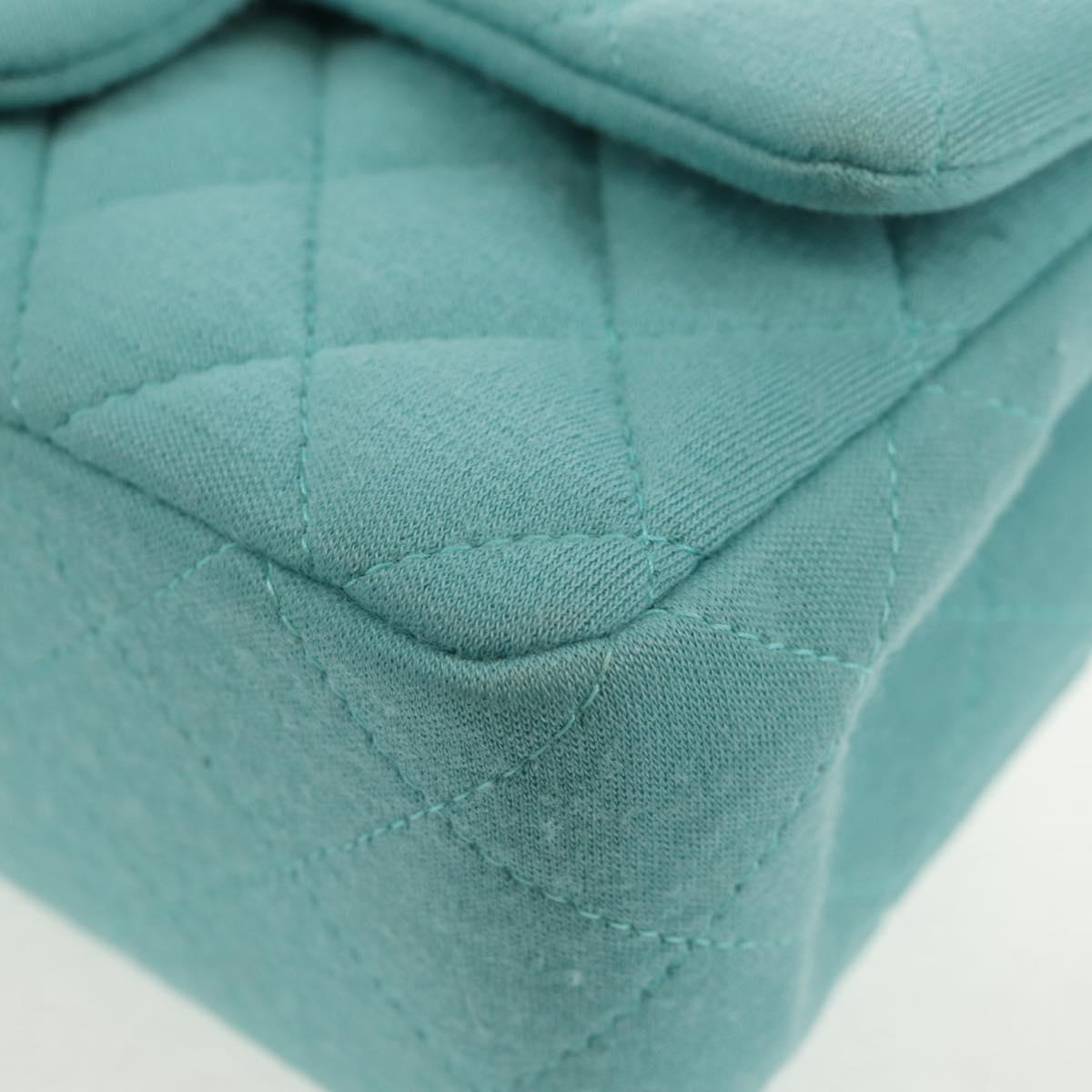 CHANEL Matelasse 20 Chain Bag Cotton Turquoise Blue Silver CC Auth 149236SAM