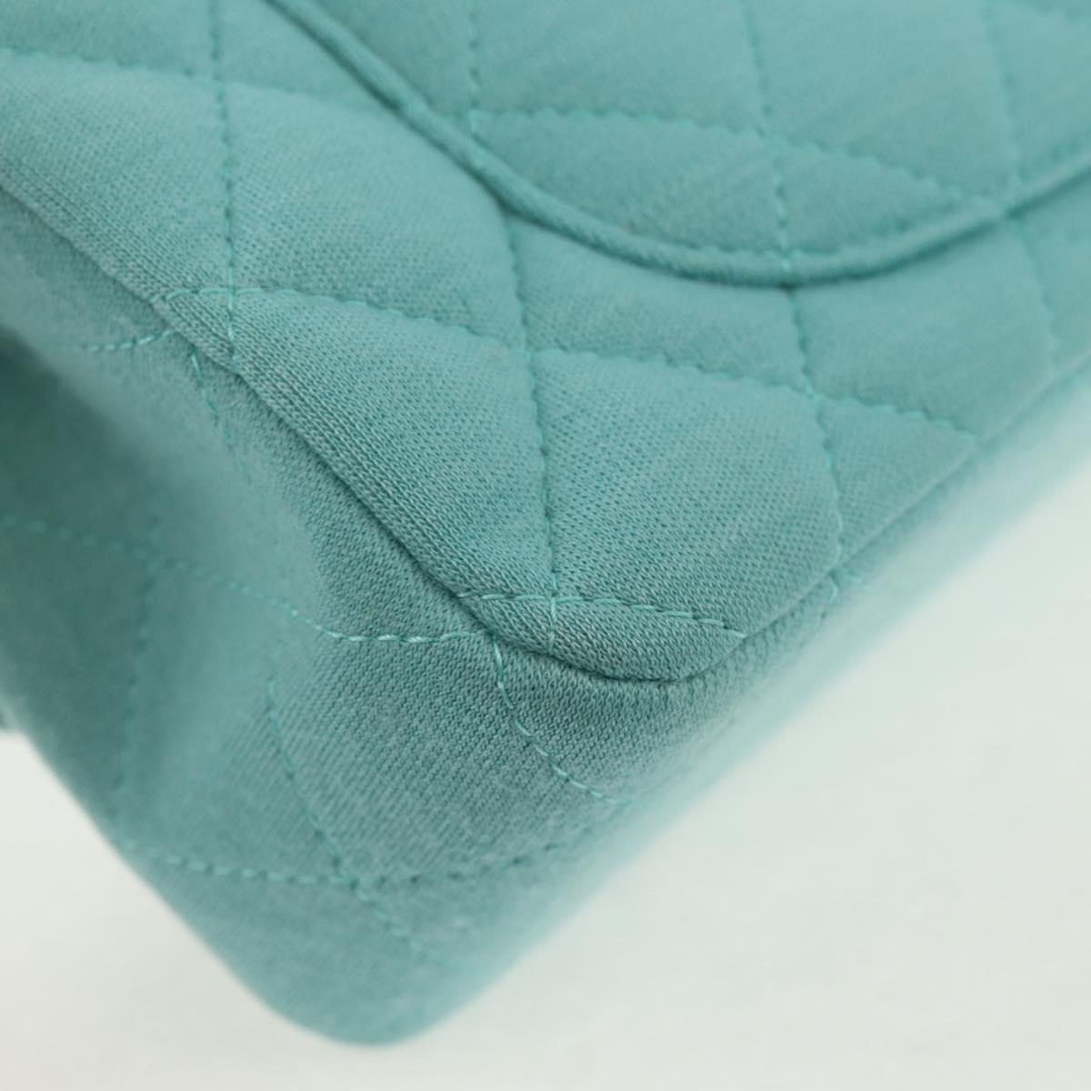 CHANEL Matelasse 20 Chain Bag Cotton Turquoise Blue Silver CC Auth 149236SAM