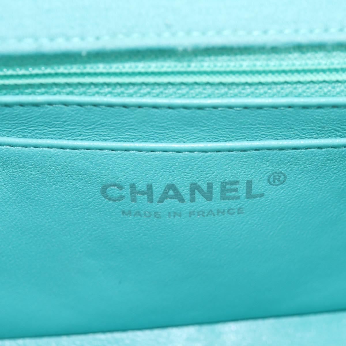 CHANEL Matelasse 20 Chain Bag Cotton Turquoise Blue Silver CC Auth 149236SAM