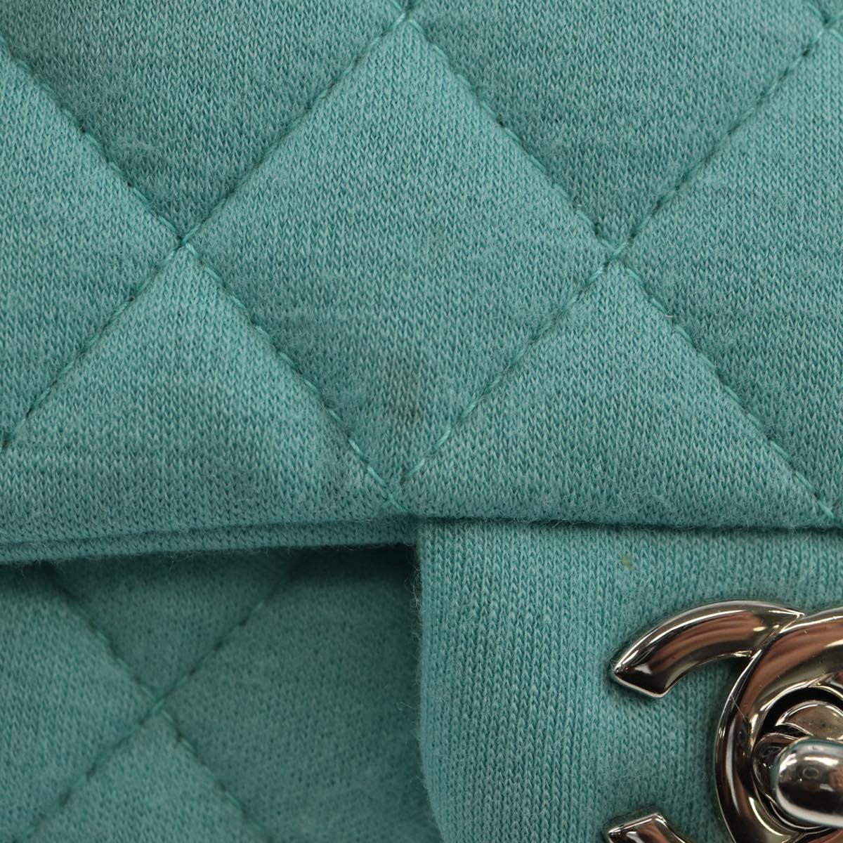 CHANEL Matelasse 20 Chain Bag Cotton Turquoise Blue Silver CC Auth 149236SAM