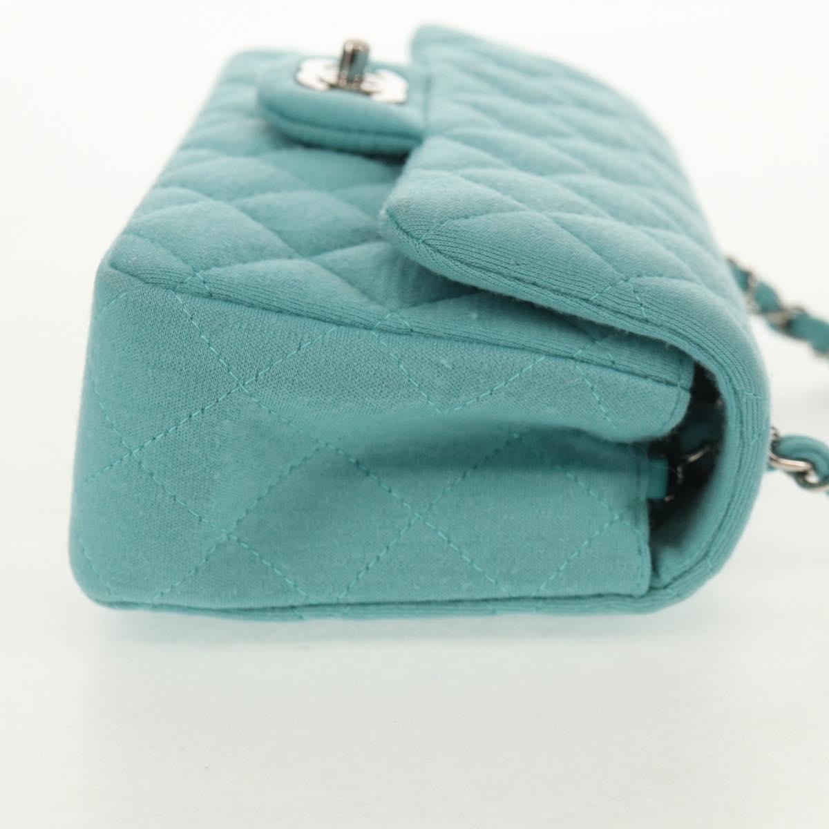 CHANEL Matelasse 20 Chain Bag Cotton Turquoise Blue Silver CC Auth 149236SAM
