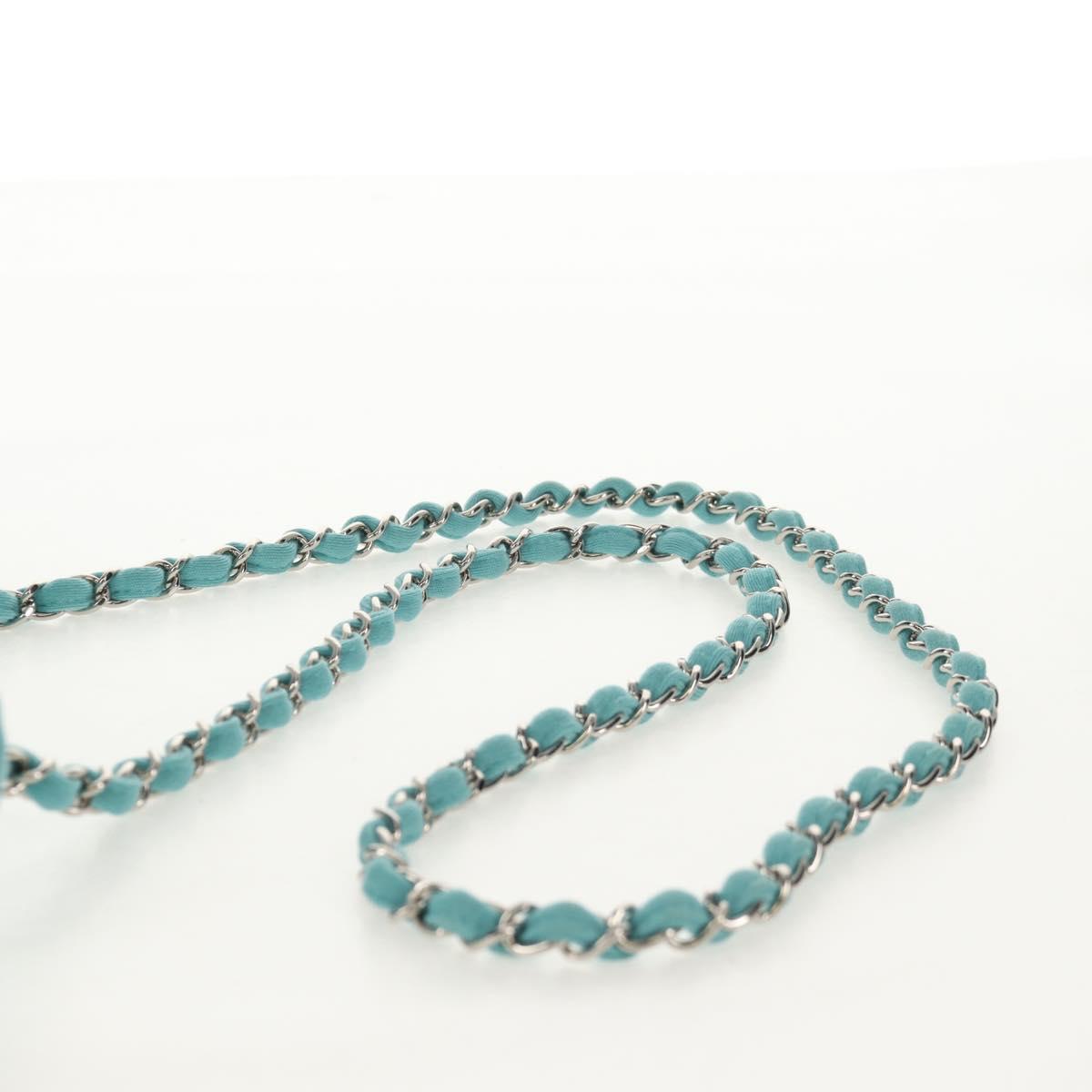 CHANEL Matelasse 20 Chain Bag Cotton Turquoise Blue Silver CC Auth 149236SAM