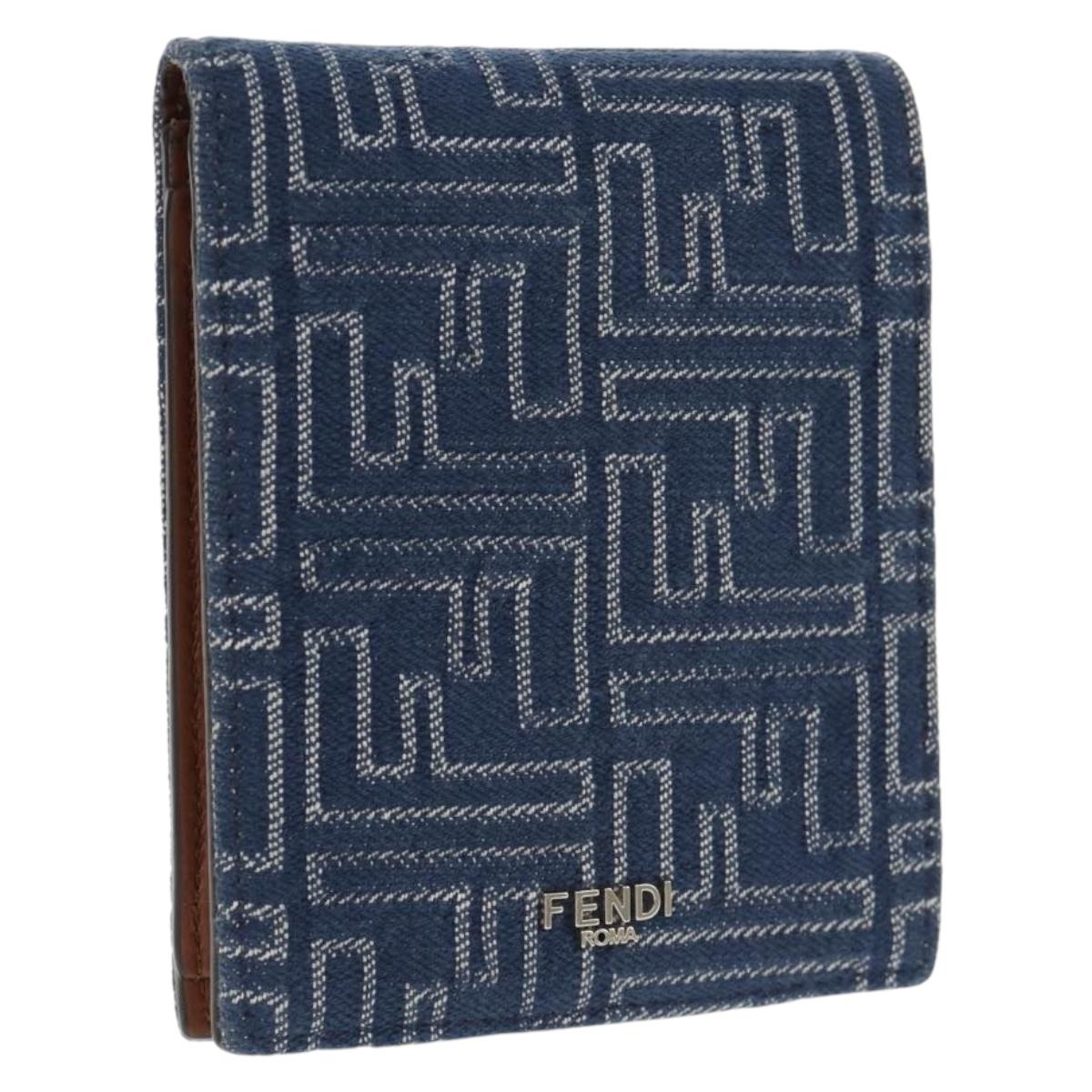 FENDI Zucca Canvas Compact Wallet Blue Auth 149243M