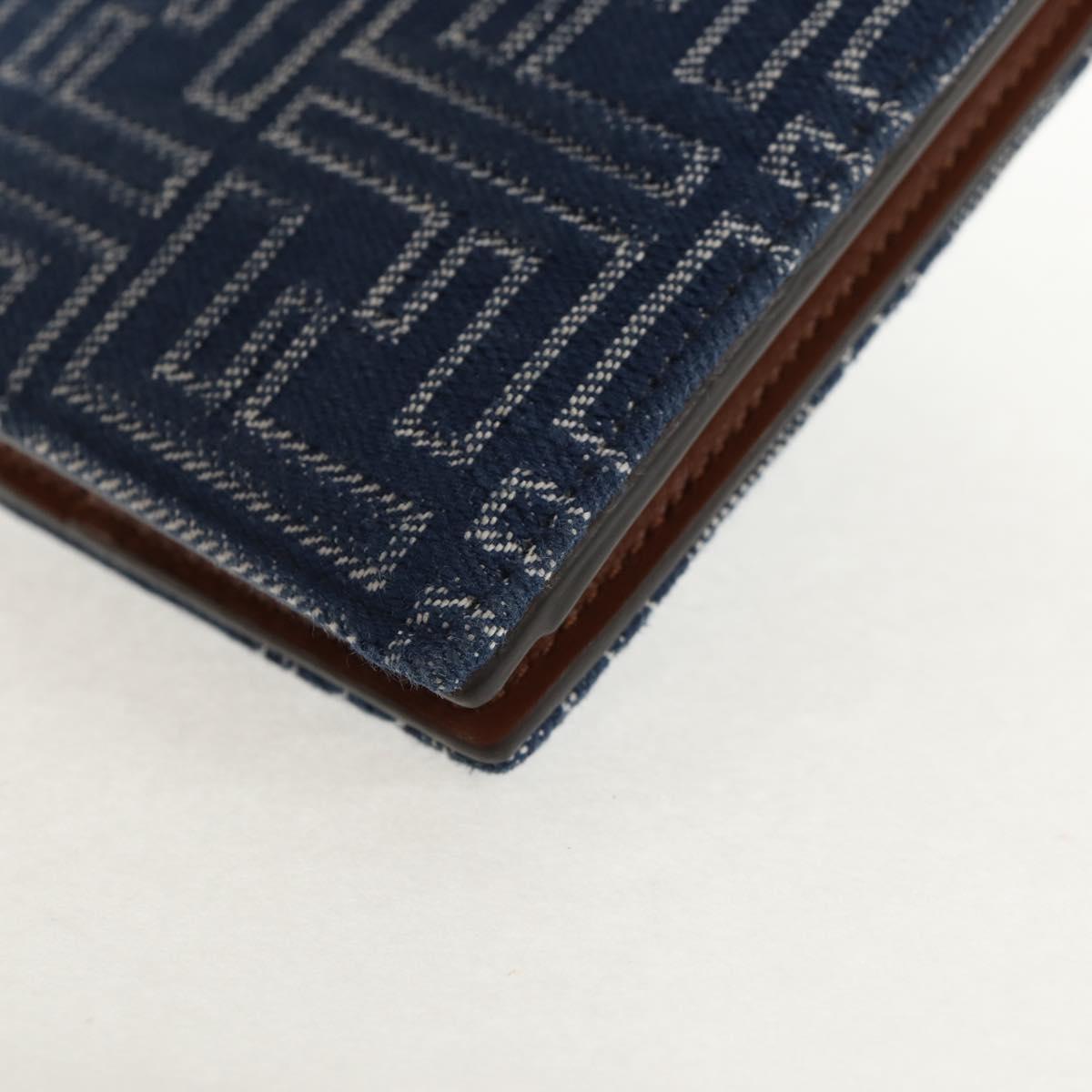 FENDI Zucca Canvas Compact Wallet Blue Auth 149243M