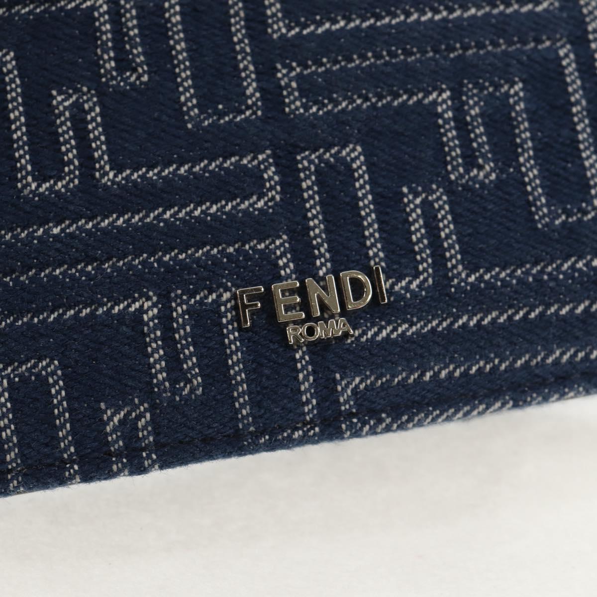 FENDI Zucca Canvas Compact Wallet Blue Auth 149243M