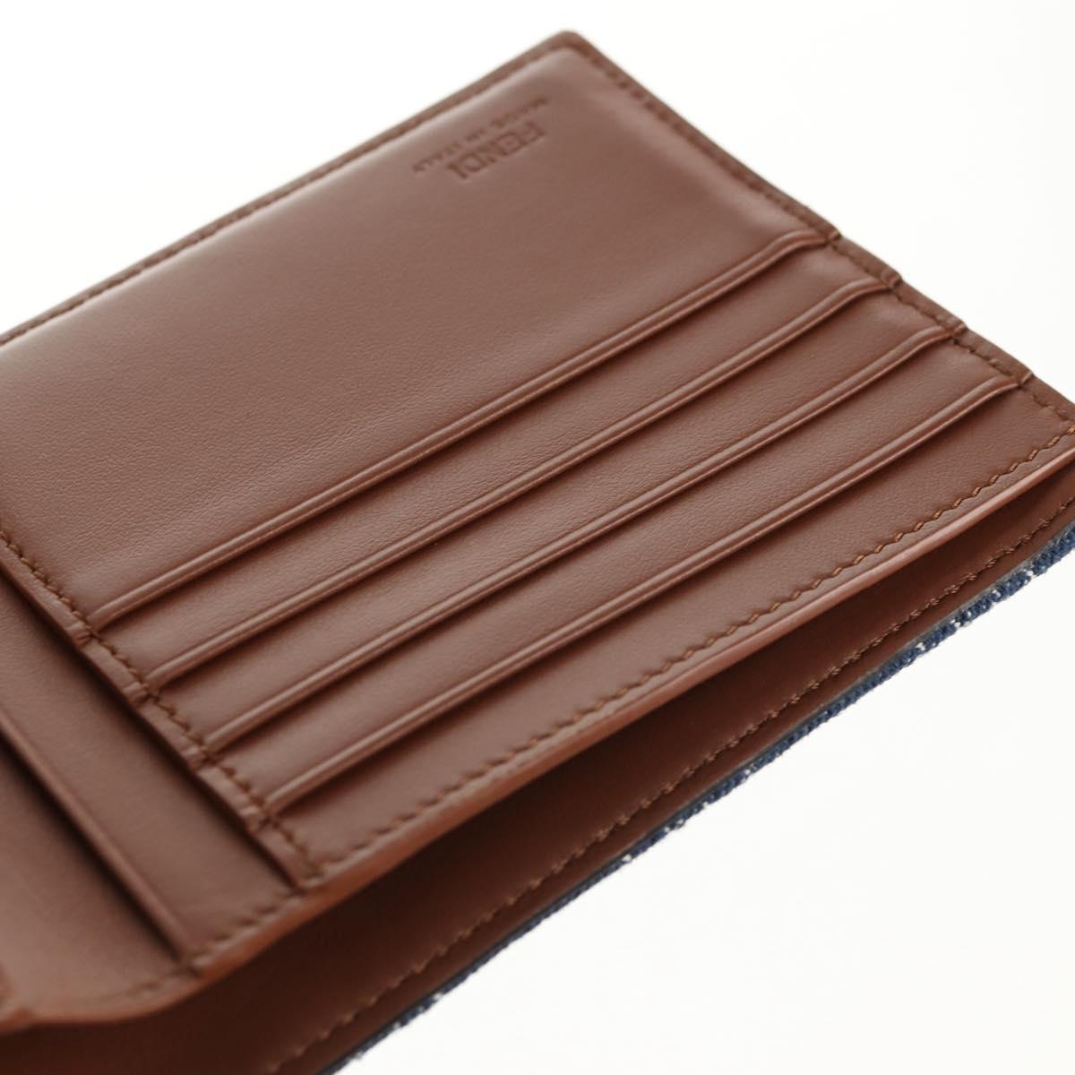 FENDI Zucca Canvas Compact Wallet Blue Auth 149243M