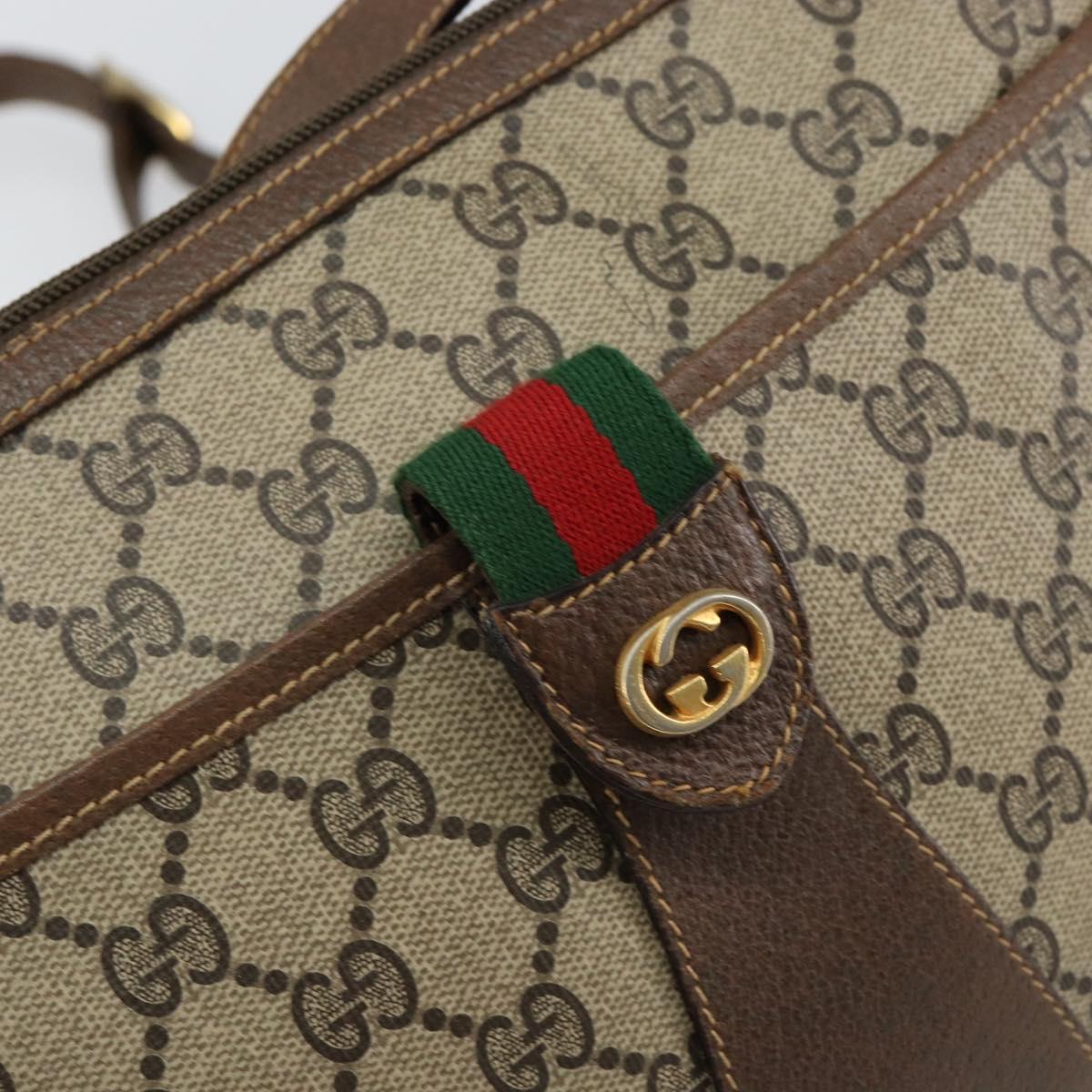 GUCCI GG Supreme Web Sherry Line Bag PVC Beige Gold 89 02 032 Auth 149251
