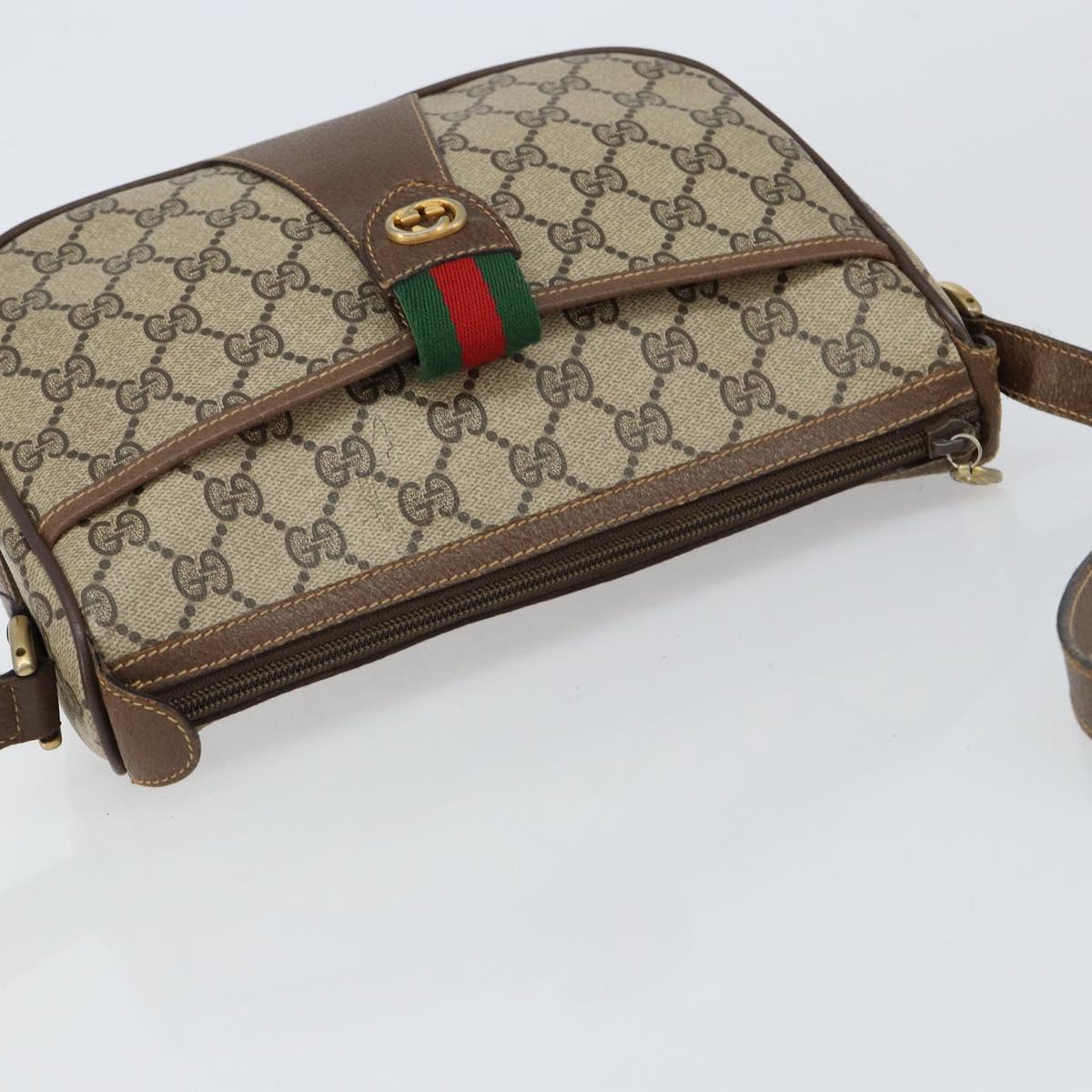 GUCCI GG Supreme Web Sherry Line Bag PVC Beige Gold 89 02 032 Auth 149251