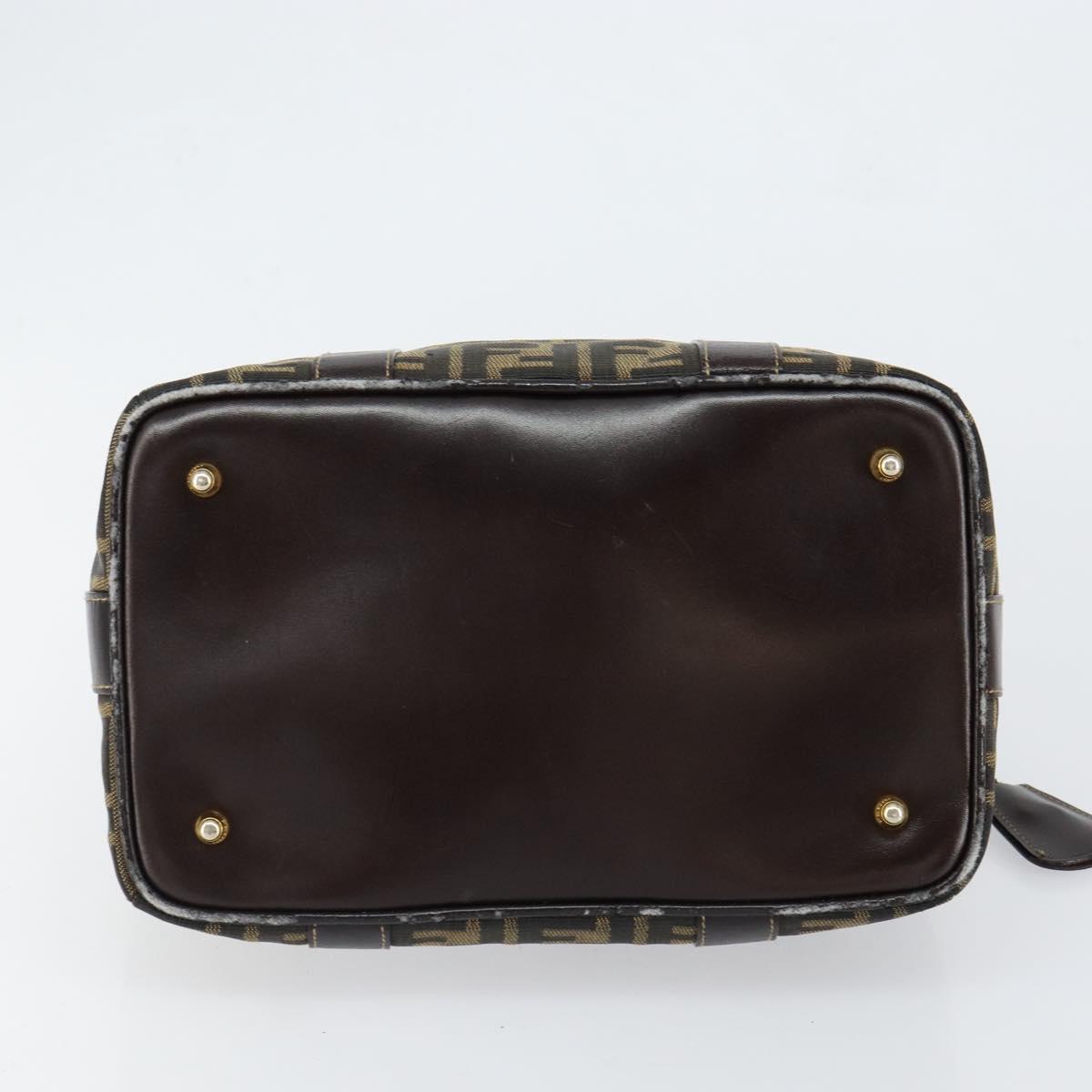 FENDI Zucca Canvas Hand Bag Black Brown Auth 149263