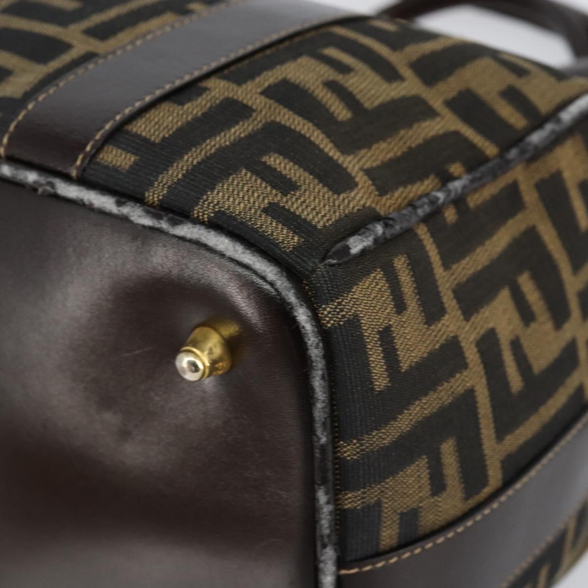 FENDI Zucca Canvas Hand Bag Black Brown Auth 149263