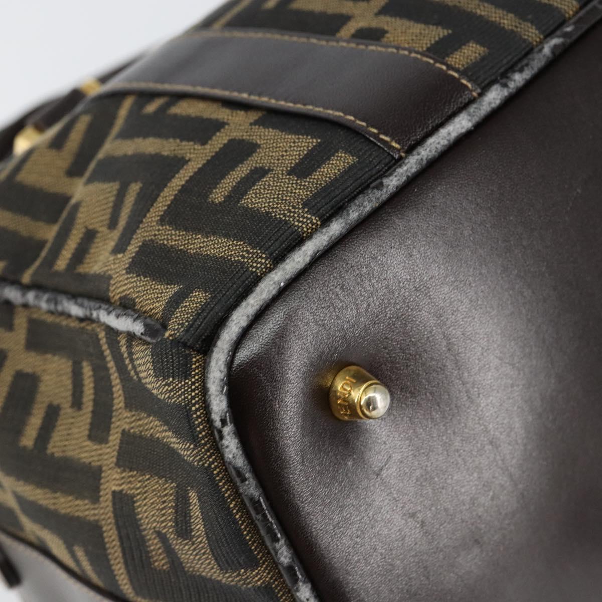 FENDI Zucca Canvas Hand Bag Black Brown Auth 149263