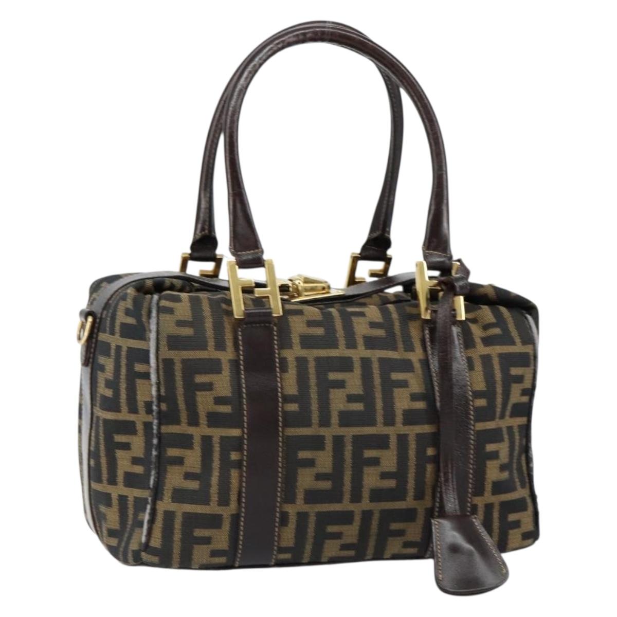 FENDI Zucca Canvas Hand Bag Black Brown Auth 149263