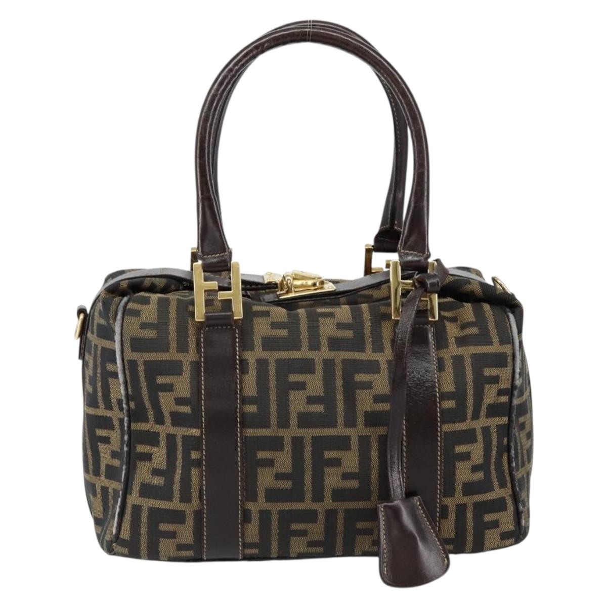 FENDI Zucca Canvas Hand Bag Black Brown Auth 149263