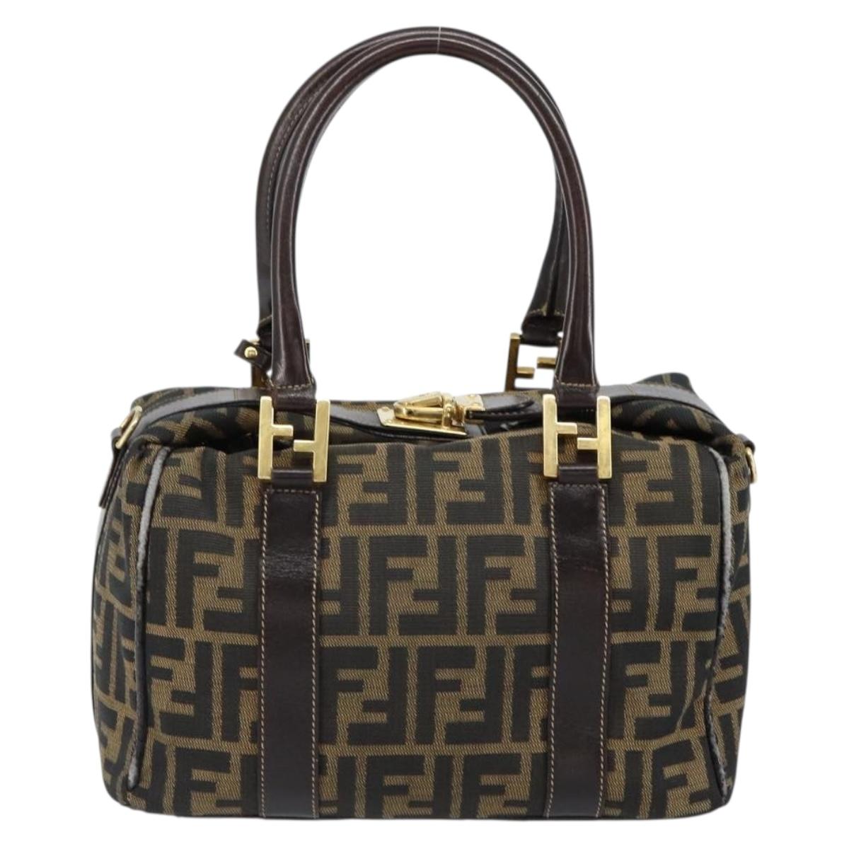 FENDI Zucca Canvas Hand Bag Black Brown Auth 149263