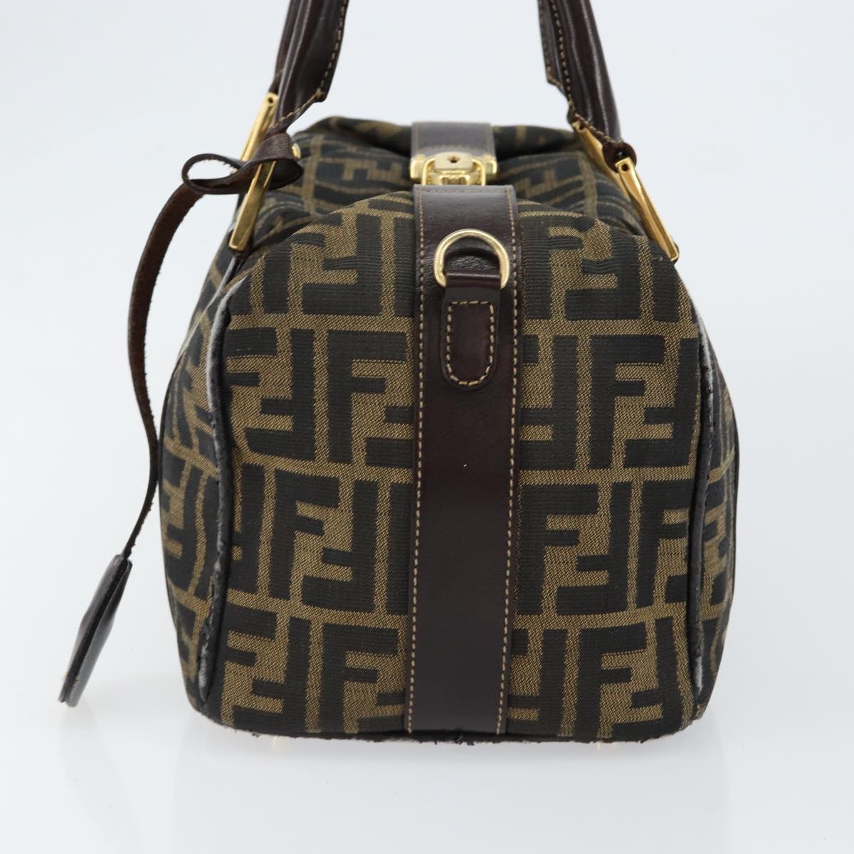 FENDI Zucca Canvas Hand Bag Black Brown Auth 149263