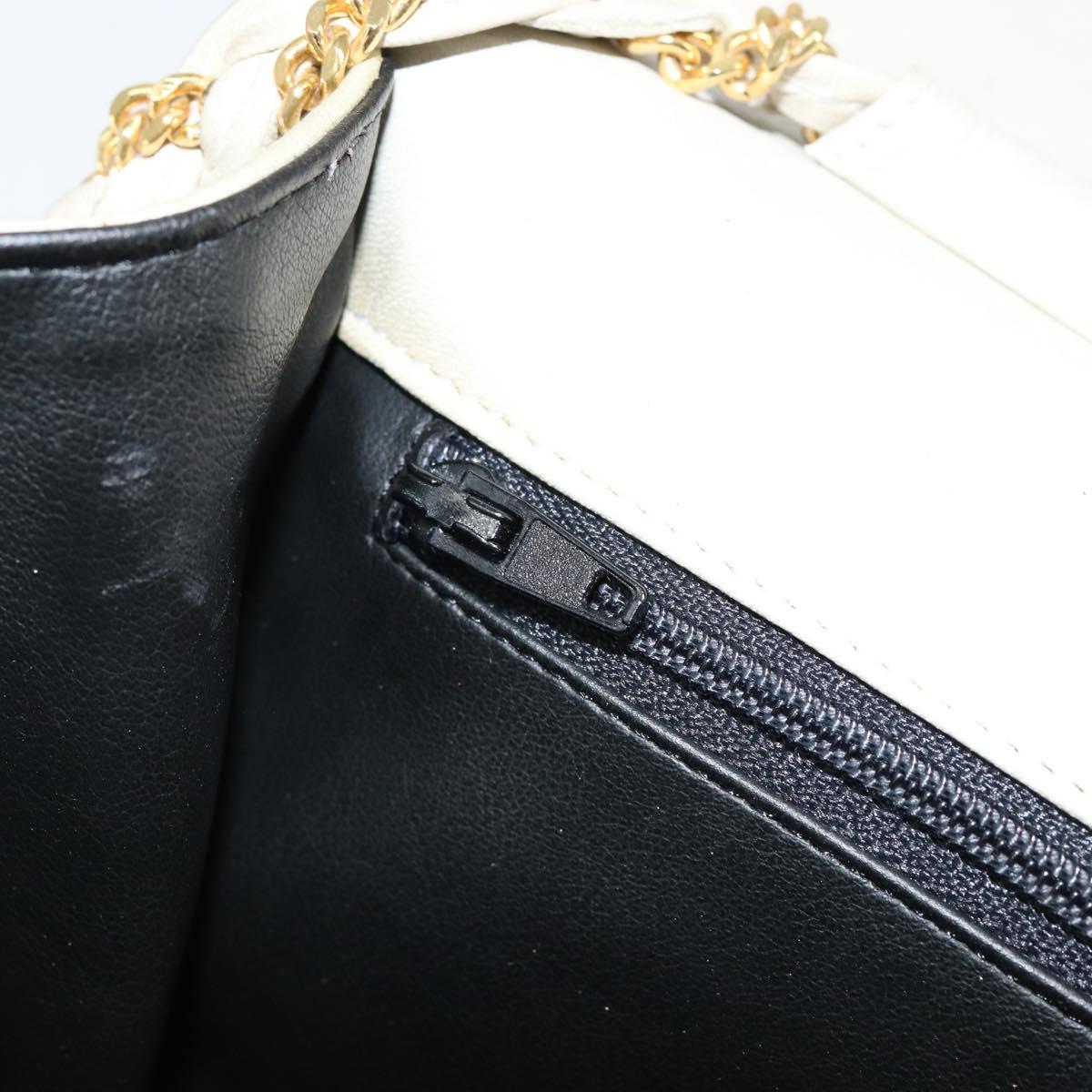BALLY Chain Shoulder Bag Leather White Gold Auth 149267