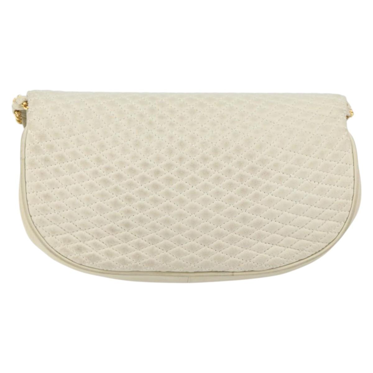 BALLY Chain Shoulder Bag Leather White Gold Auth 149267