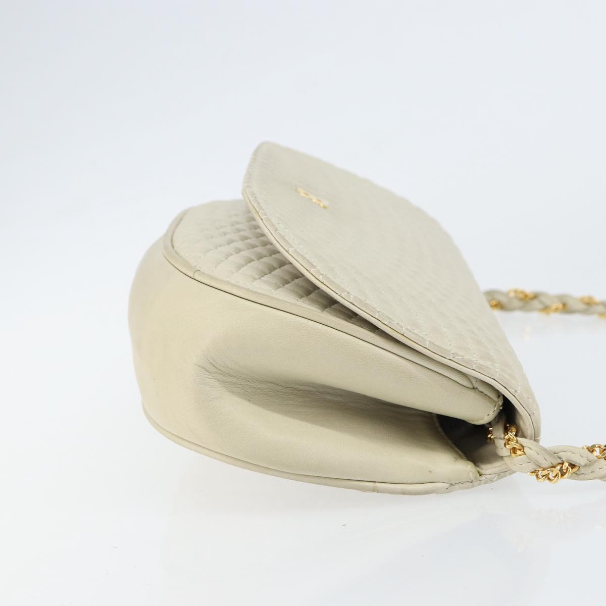 BALLY Chain Shoulder Bag Leather White Gold Auth 149267