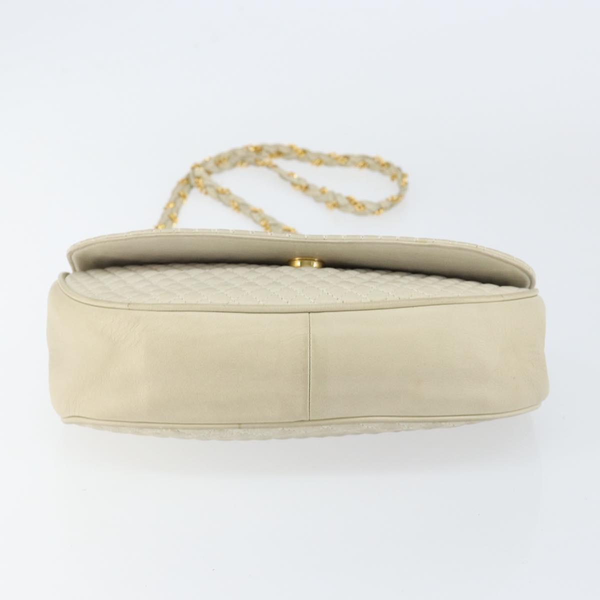 BALLY Chain Shoulder Bag Leather White Gold Auth 149267