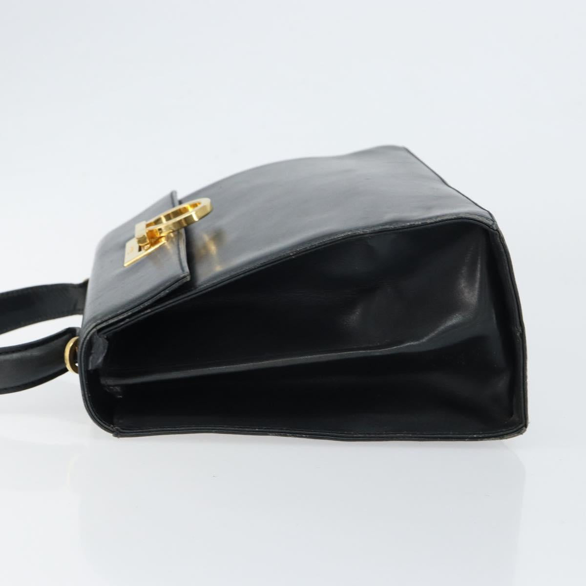Salvatore Ferragamo Gancini Hand Bag Enamel Navy Gold Auth 149268