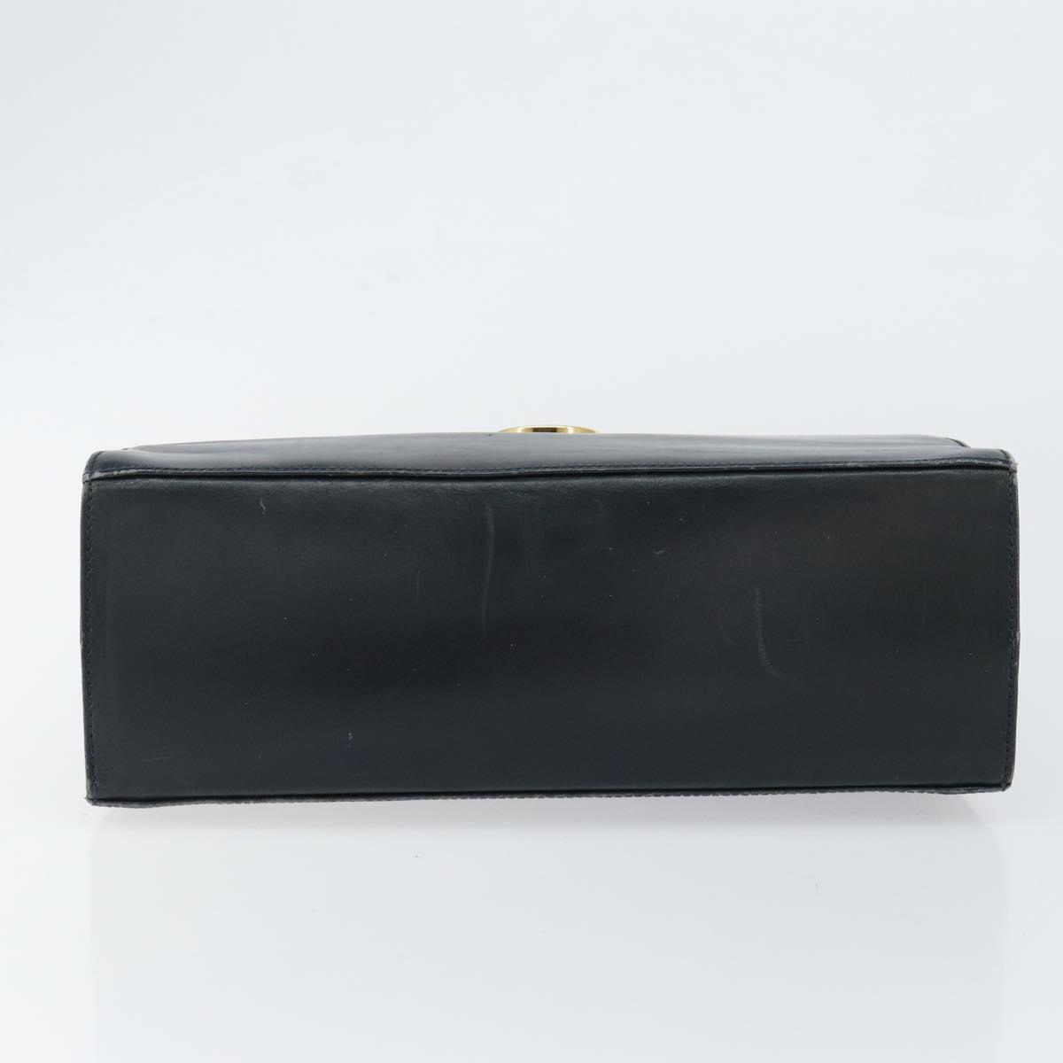 Salvatore Ferragamo Gancini Hand Bag Enamel Navy Gold Auth 149268