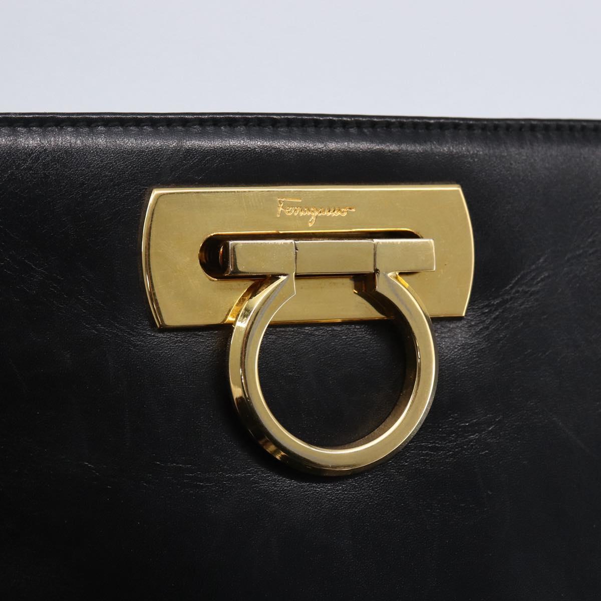 Salvatore Ferragamo Gancini Tote Bag Leather Black Gold Auth 149270