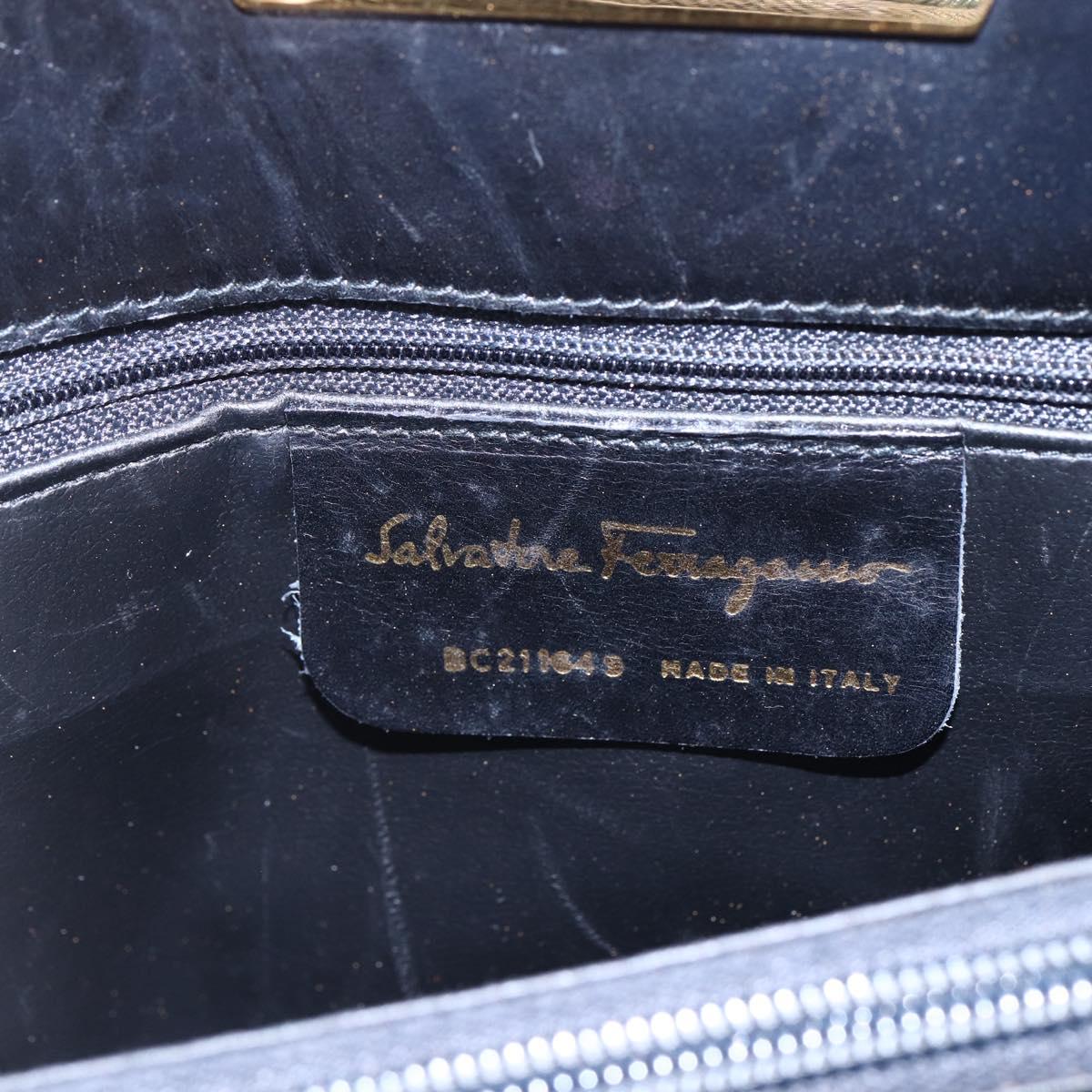 Salvatore Ferragamo Gancini Tote Bag Leather Black Gold Auth 149270