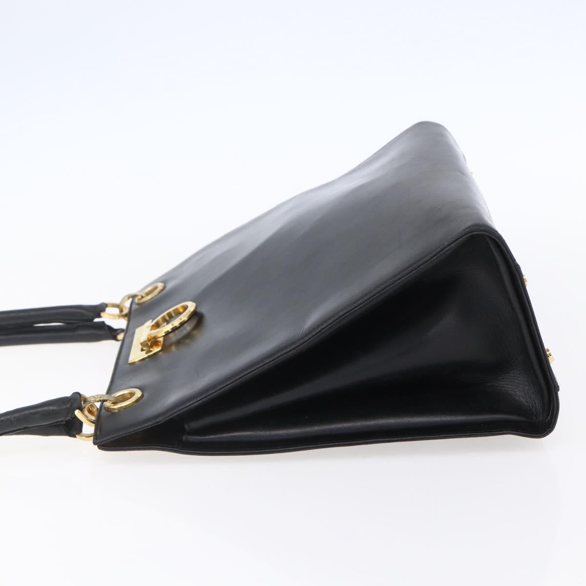 Salvatore Ferragamo Gancini Tote Bag Leather Black Gold Auth 149270