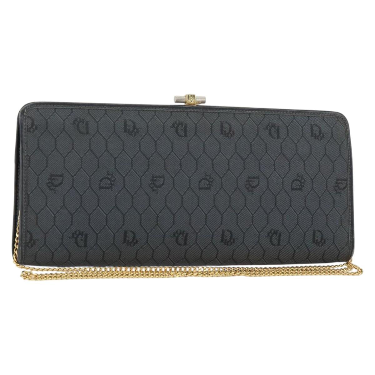 Christian Dior Honeycomb Canvas Chain Shoulder Bag Black Gold Auth 149271