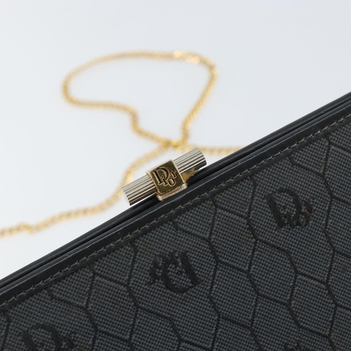 Christian Dior Honeycomb Canvas Chain Shoulder Bag Black Gold Auth 149271